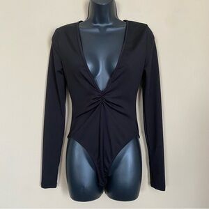 SHEIN Black Deep V-Neck Bodysuit